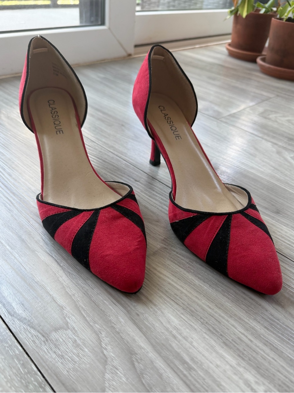 Red & Black Pointed Toe D'Orsay Heels